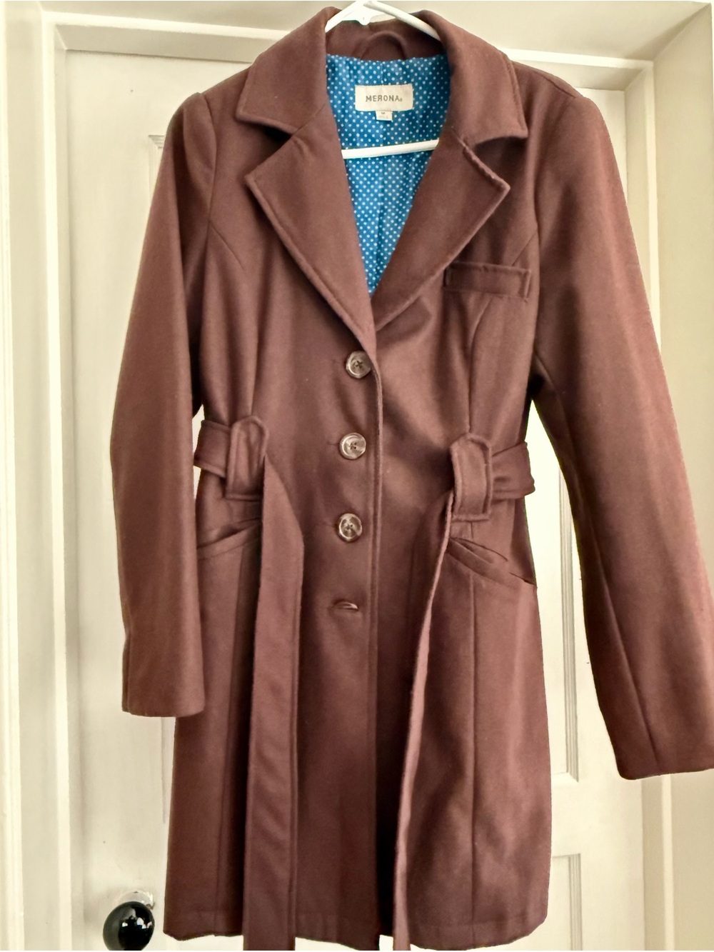 Merona Brown Belted Trench Coat with Notch Collar